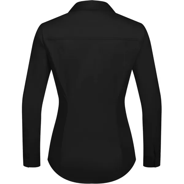 HOTOUCH Womens Stretch Basic Button Down Shirt Long Sleeve Slim Fit Dress Shirts Solid Work Office Blouses TopA  Black Stretch Fabric  a Size Up for Relaxed Fit