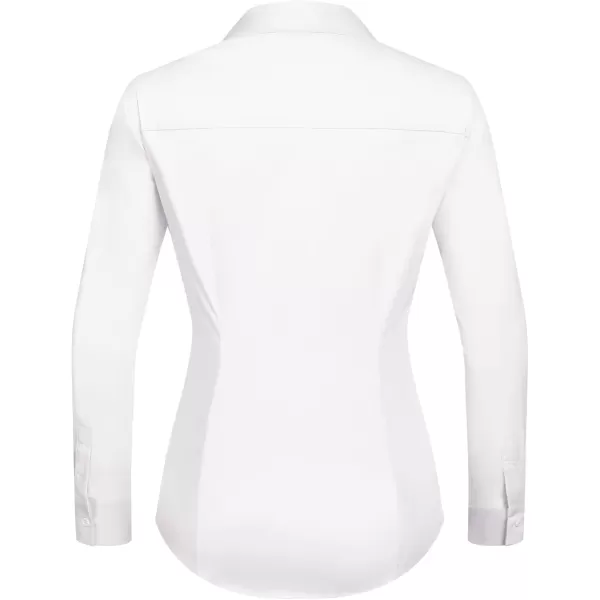 HOTOUCH Womens Stretch Basic Button Down Shirt Long Sleeve Slim Fit Dress Shirts Solid Work Office Blouses TopA  White Stretch Fabric  a Size Up for Relaxed Fit