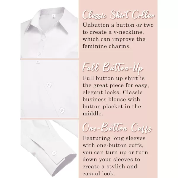 HOTOUCH Womens Stretch Basic Button Down Shirt Long Sleeve Slim Fit Dress Shirts Solid Work Office Blouses TopA  White Stretch Fabric  a Size Up for Relaxed Fit