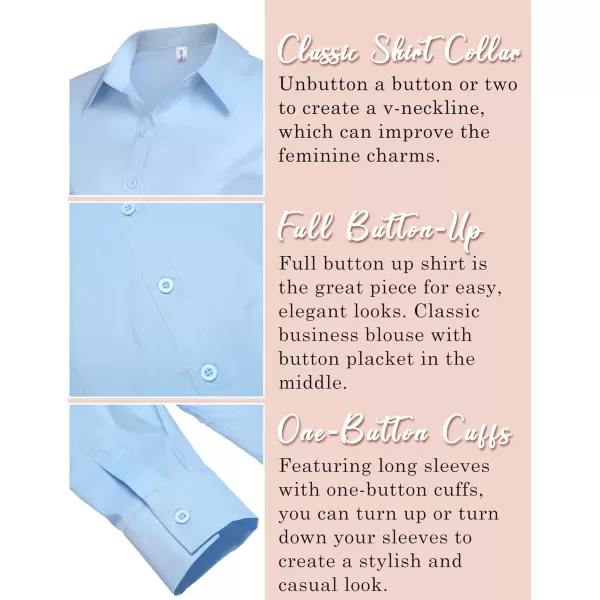HOTOUCH Womens Stretch Basic Button Down Shirt Long Sleeve Slim Fit Dress Shirts Solid Work Office Blouses TopBlue Stretch Fabric  a Size Up for Relaxed Fit
