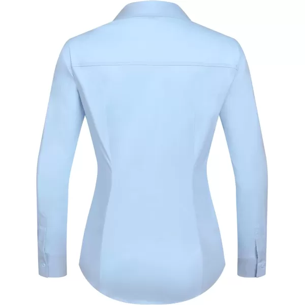 HOTOUCH Womens Stretch Basic Button Down Shirt Long Sleeve Slim Fit Dress Shirts Solid Work Office Blouses TopBlue Stretch Fabric  a Size Up for Relaxed Fit