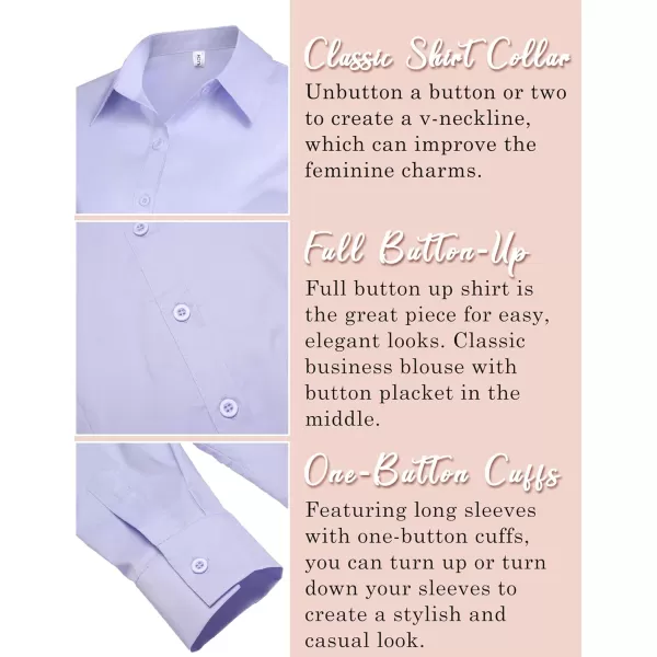 HOTOUCH Womens Stretch Basic Button Down Shirt Long Sleeve Slim Fit Dress Shirts Solid Work Office Blouses TopLavender Stretch Fabric  a Size Up for Relaxed Fit