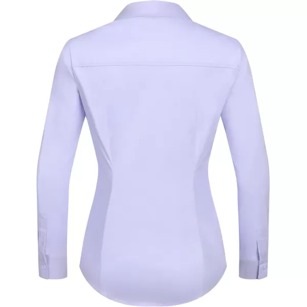 HOTOUCH Womens Stretch Basic Button Down Shirt Long Sleeve Slim Fit Dress Shirts Solid Work Office Blouses TopLavender Stretch Fabric  a Size Up for Relaxed Fit
