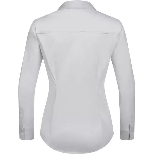 HOTOUCH Womens Stretch Basic Button Down Shirt Long Sleeve Slim Fit Dress Shirts Solid Work Office Blouses TopLight Grey Stretch Fabric  a Size Up for Relaxed Fit