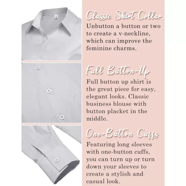HOTOUCH Womens Stretch Basic Button Down Shirt Long Sleeve Slim Fit Dress Shirts Solid Work Office Blouses TopLight Grey Stretch Fabric  a Size Up for Relaxed Fit