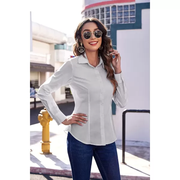 HOTOUCH Womens Stretch Basic Button Down Shirt Long Sleeve Slim Fit Dress Shirts Solid Work Office Blouses TopLight Grey Stretch Fabric  a Size Up for Relaxed Fit