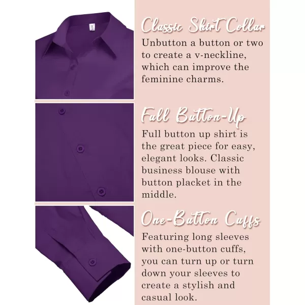 HOTOUCH Womens Stretch Basic Button Down Shirt Long Sleeve Slim Fit Dress Shirts Solid Work Office Blouses TopPurple Stretch Fabric  a Size Up for Relaxed Fit