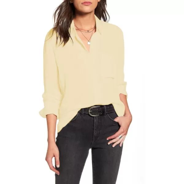 HOTOUCH Women Button Down Shirts with Pockets Long Sleeve Office Blouses Casual Business Tops Slim Fit Chiffon Shirts SXXLApricot