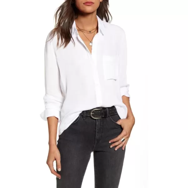 HOTOUCH Women Button Down Shirts with Pockets Long Sleeve Office Blouses Casual Business Tops Slim Fit Chiffon Shirts SXXLB1white