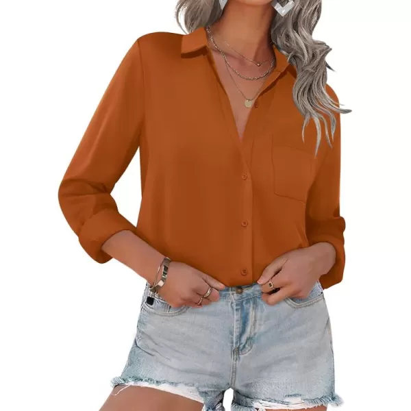 HOTOUCH Women Button Down Shirts with Pockets Long Sleeve Office Blouses Casual Business Tops Slim Fit Chiffon Shirts SXXLOrange
