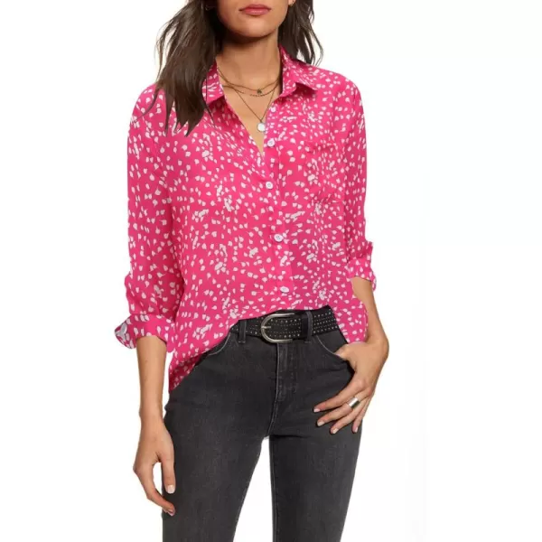 HOTOUCH Women Button Down Shirts with Pockets Long Sleeve Office Blouses Casual Business Tops Slim Fit Chiffon Shirts SXXLPink Polka Dots