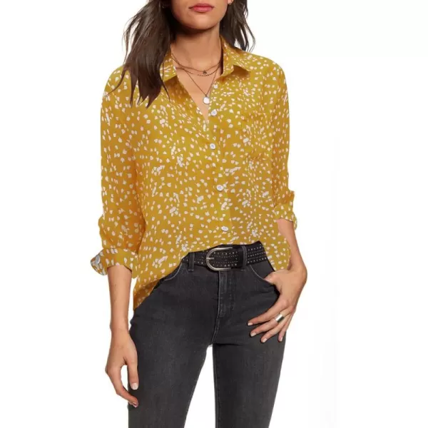 HOTOUCH Women Button Down Shirts with Pockets Long Sleeve Office Blouses Casual Business Tops Slim Fit Chiffon Shirts SXXLYellow Polka Dots