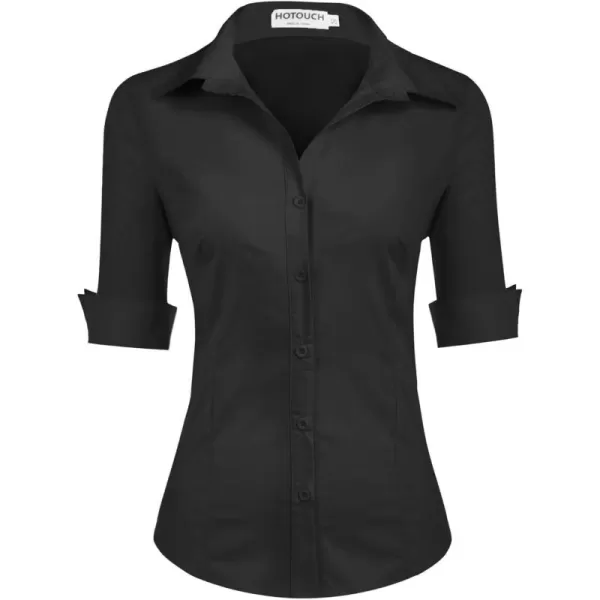 HOTOUCH Womens 34 Sleeve Button Down Shirt Slim Fit Work Blouses Cotton Dress Shirts Office TopsA  Black Slim Fit  a Size Up for Relaxed Fit