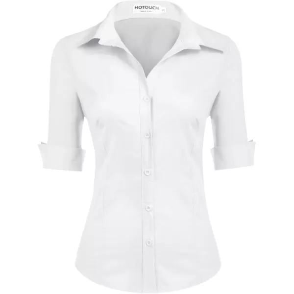 HOTOUCH Womens 34 Sleeve Button Down Shirt Slim Fit Work Blouses Cotton Dress Shirts Office TopsA  White Slim Fit  a Size Up for Relaxed Fit