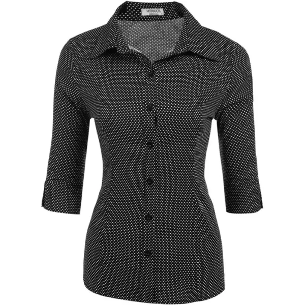 HOTOUCH Womens 34 Sleeve Button Down Shirt Slim Fit Work Blouses Cotton Dress Shirts Office TopsBlack Polka Dots Slim Fit  a Size Up for Relaxed Fit