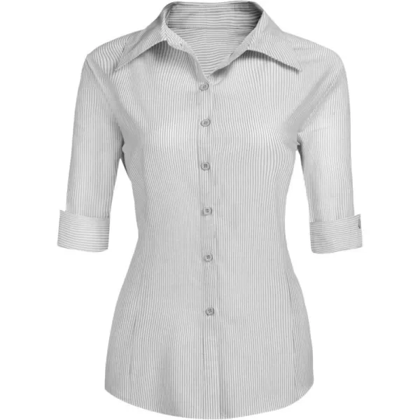 HOTOUCH Womens 34 Sleeve Button Down Shirt Slim Fit Work Blouses Cotton Dress Shirts Office TopsBlack Stripe Slim Fit  a Size Up for Relaxed Fit