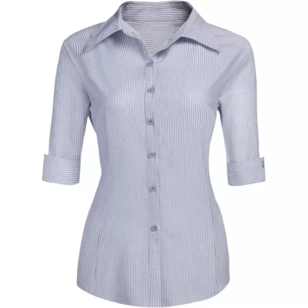 HOTOUCH Womens 34 Sleeve Button Down Shirt Slim Fit Work Blouses Cotton Dress Shirts Office TopsBlue Stripe Slim Fit  a Size Up for Relaxed Fit