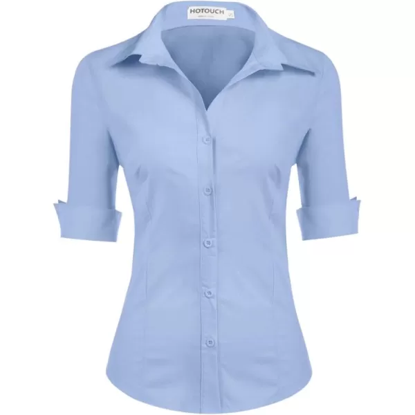 HOTOUCH Womens 34 Sleeve Button Down Shirt Slim Fit Work Blouses Cotton Dress Shirts Office TopsFrench Blue Slim Fit  a Size Up for Relaxed Fit