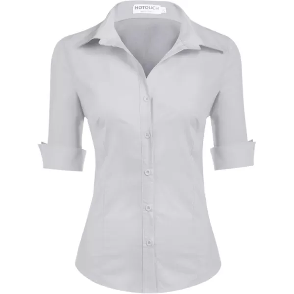 HOTOUCH Womens 34 Sleeve Button Down Shirt Slim Fit Work Blouses Cotton Dress Shirts Office TopsGrey Slim Fit  a Size Up for Relaxed Fit