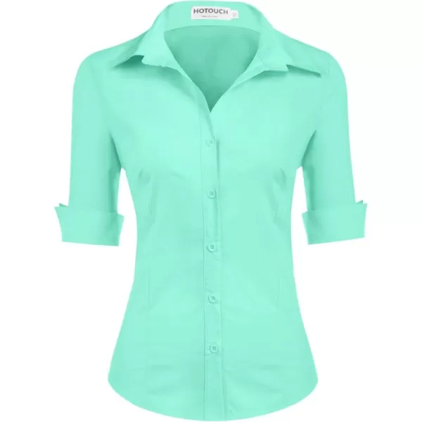 HOTOUCH Womens 34 Sleeve Button Down Shirt Slim Fit Work Blouses Cotton Dress Shirts Office TopsIce Green Slim Fit  a Size Up for Relaxed Fit