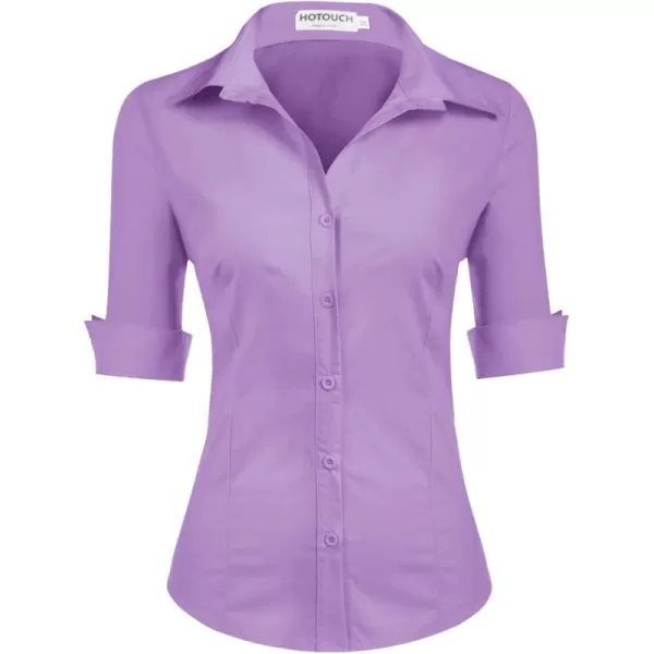 HOTOUCH Womens 34 Sleeve Button Down Shirt Slim Fit Work Blouses Cotton Dress Shirts Office TopsLilac Purple Slim Fit  a Size Up for Relaxed Fit