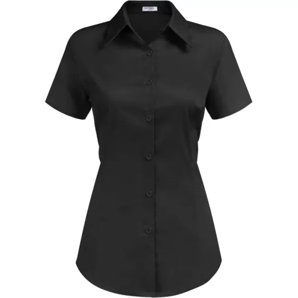 HOTOUCH Womens Basic Button Up Shirt Short Sleeve Stretchy Button Down Collared Shirts Waitress Work ShirtA  Black