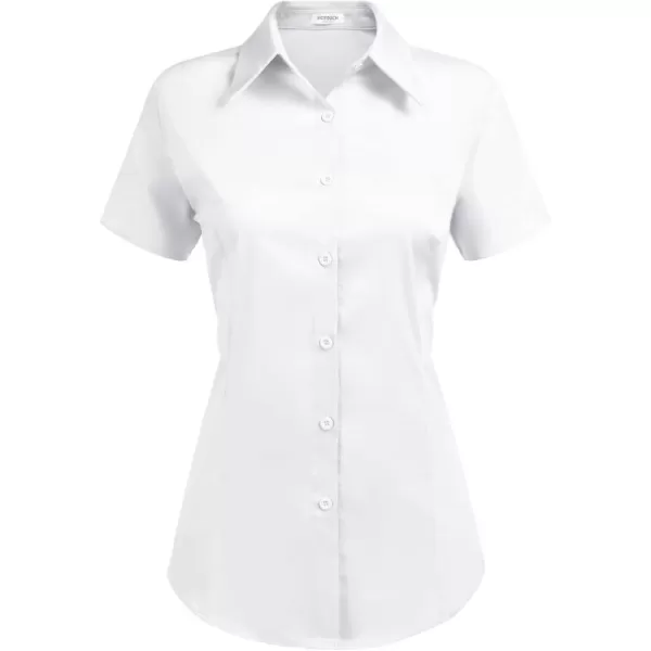 HOTOUCH Womens Basic Button Up Shirt Short Sleeve Stretchy Button Down Collared Shirts Waitress Work ShirtA  White