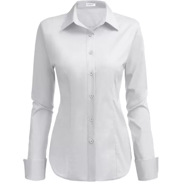 HOTOUCH Womens Stretch Basic Button Down Shirt Long Sleeve Slim Fit Dress Shirts Solid Work Office Blouses TopLight Grey Stretch Fabric  a Size Up for Relaxed Fit