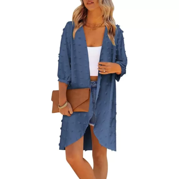 imageHOTOUCH Womens Cardigan Summer Chiffon Swimsuit Coverup Kimono Open Front 34 Sleeve Lightweight Beach Cover Up TopsBlue