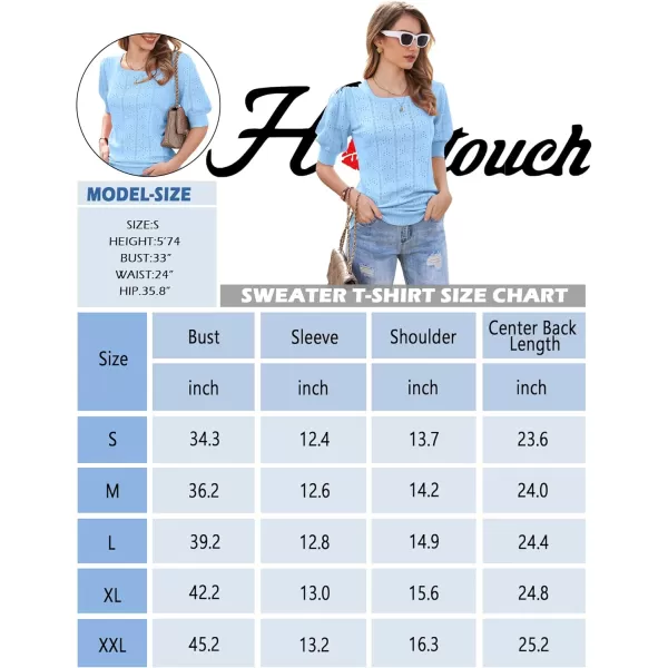 imageHOTOUCH Sweater for Women 2024 Fall Trendy Puff Tops Casual Eyelet Knit Square Neck Tunic Shirt Blouses SXXLBaby Blue