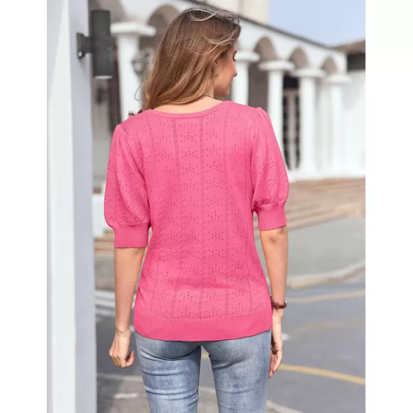 imageHOTOUCH Sweater for Women 2024 Fall Trendy Puff Tops Casual Eyelet Knit Square Neck Tunic Shirt Blouses SXXLWatermelon Red