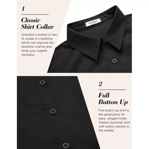 imageHOTOUCH Womens Basic Button Down Shirts 34 Sleeve Stretch Button Up Dress Shirt Slim Fit Waitress Work ShirtsAblack