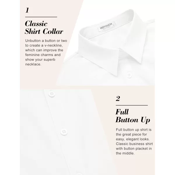 imageHOTOUCH Womens Basic Button Down Shirts 34 Sleeve Stretch Button Up Dress Shirt Slim Fit Waitress Work ShirtsAwhite