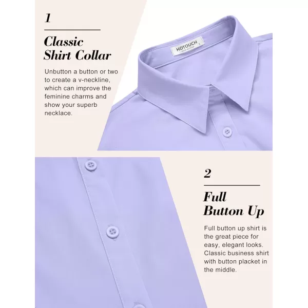 imageHOTOUCH Womens Basic Button Down Shirts 34 Sleeve Stretch Button Up Dress Shirt Slim Fit Waitress Work ShirtsLavender