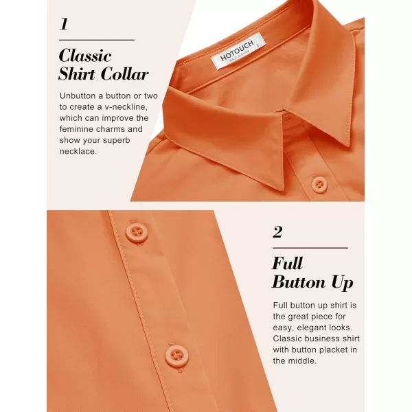 imageHOTOUCH Womens Basic Button Down Shirts 34 Sleeve Stretch Button Up Dress Shirt Slim Fit Waitress Work ShirtsOrange