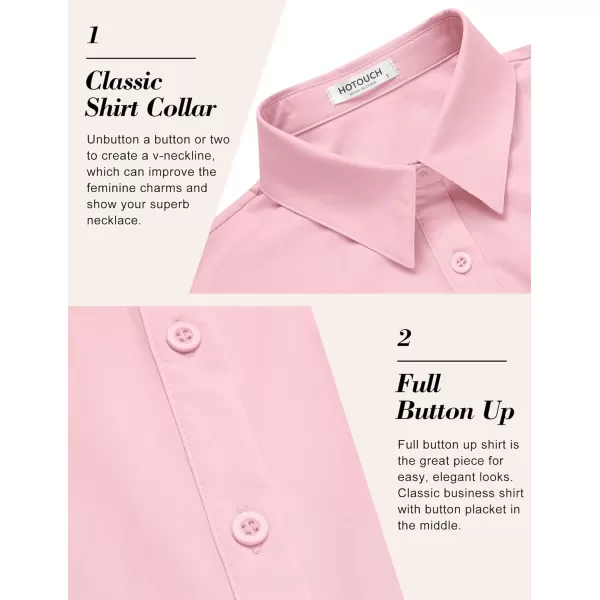 imageHOTOUCH Womens Basic Button Down Shirts 34 Sleeve Stretch Button Up Dress Shirt Slim Fit Waitress Work ShirtsPink