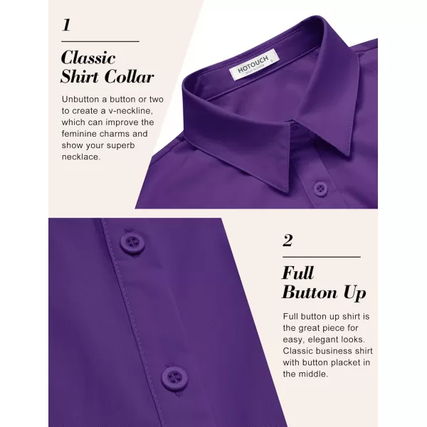 imageHOTOUCH Womens Basic Button Down Shirts 34 Sleeve Stretch Button Up Dress Shirt Slim Fit Waitress Work ShirtsPurple