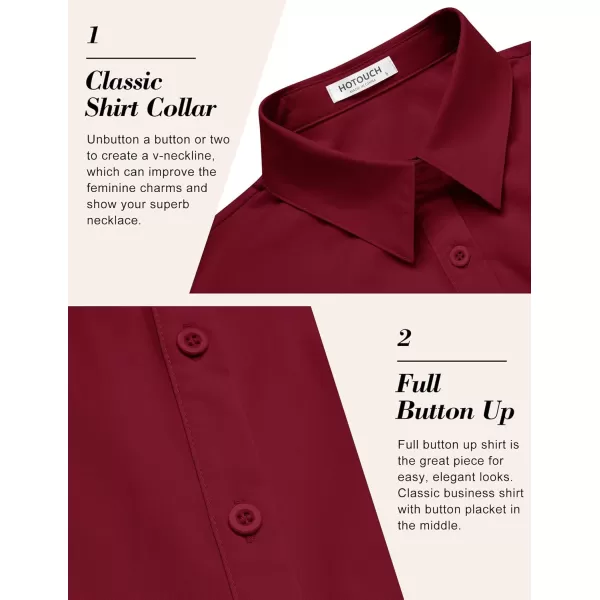 imageHOTOUCH Womens Basic Button Down Shirts 34 Sleeve Stretch Button Up Dress Shirt Slim Fit Waitress Work ShirtsWine Red