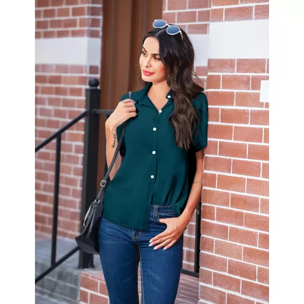 imageHOTOUCH Womens Button Down Shirts Loosefit Casual Short Sleeve Blouse V Neck Classic Collared Work Tops Fasion 2023Bluegreen