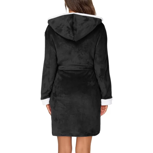 imageHOTOUCH Womens Hooded Bathrobe Fleece Robe Super Soft Plush Robe Velour BathrobeBlack