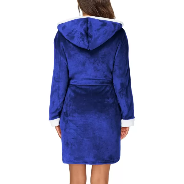 imageHOTOUCH Womens Hooded Bathrobe Fleece Robe Super Soft Plush Robe Velour BathrobeBlue