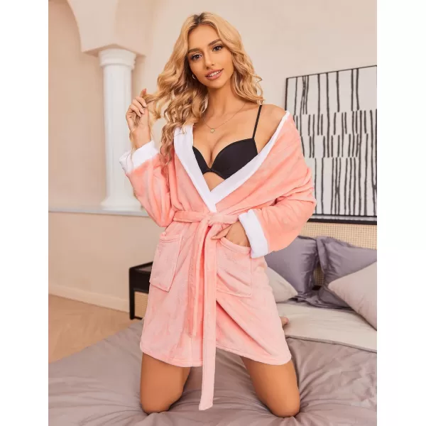 imageHOTOUCH Womens Hooded Bathrobe Fleece Robe Super Soft Plush Robe Velour BathrobeCoral