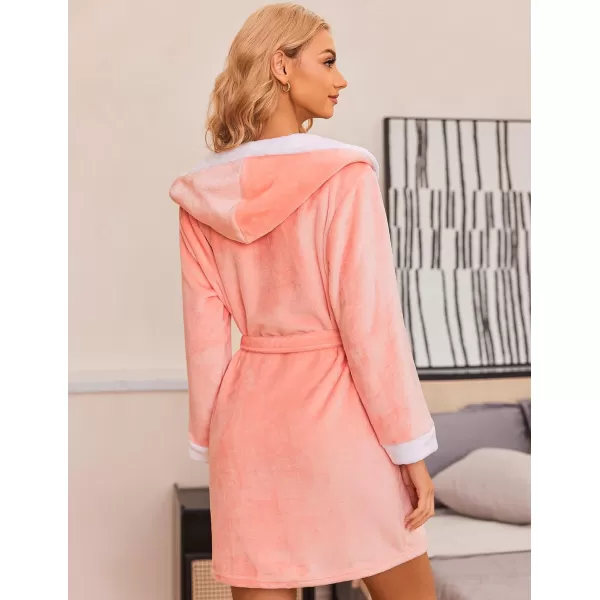 imageHOTOUCH Womens Hooded Bathrobe Fleece Robe Super Soft Plush Robe Velour BathrobeCoral