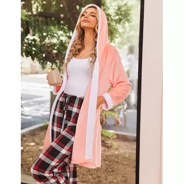 imageHOTOUCH Womens Hooded Bathrobe Fleece Robe Super Soft Plush Robe Velour BathrobeCoral
