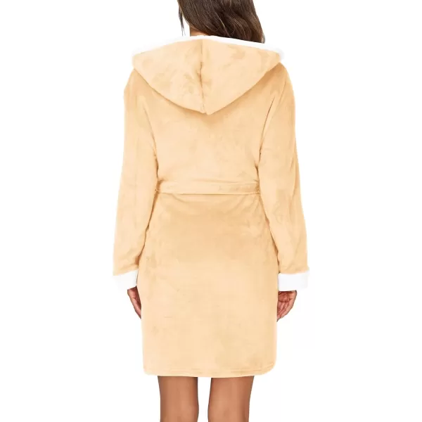 imageHOTOUCH Womens Hooded Bathrobe Fleece Robe Super Soft Plush Robe Velour BathrobeCream