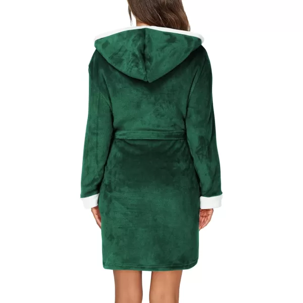 imageHOTOUCH Womens Hooded Bathrobe Fleece Robe Super Soft Plush Robe Velour BathrobeDeep Green