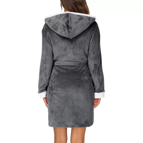 imageHOTOUCH Womens Hooded Bathrobe Fleece Robe Super Soft Plush Robe Velour BathrobeGrey
