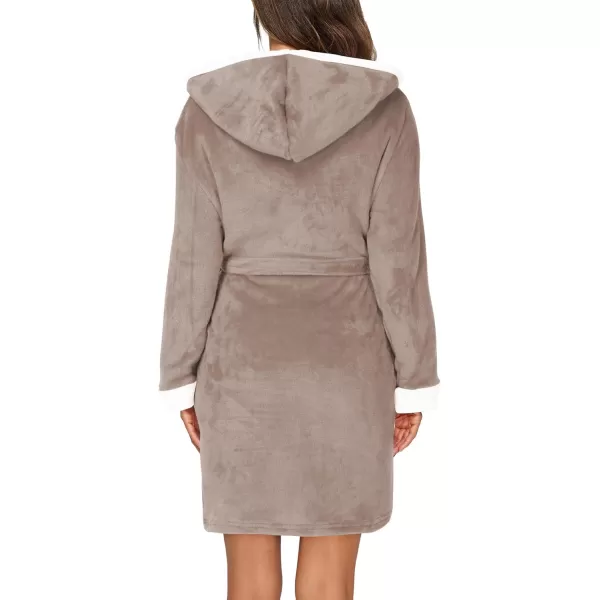 imageHOTOUCH Womens Hooded Bathrobe Fleece Robe Super Soft Plush Robe Velour BathrobeKhaki