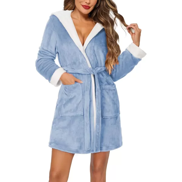 imageHOTOUCH Womens Hooded Bathrobe Fleece Robe Super Soft Plush Robe Velour BathrobeLight Blue