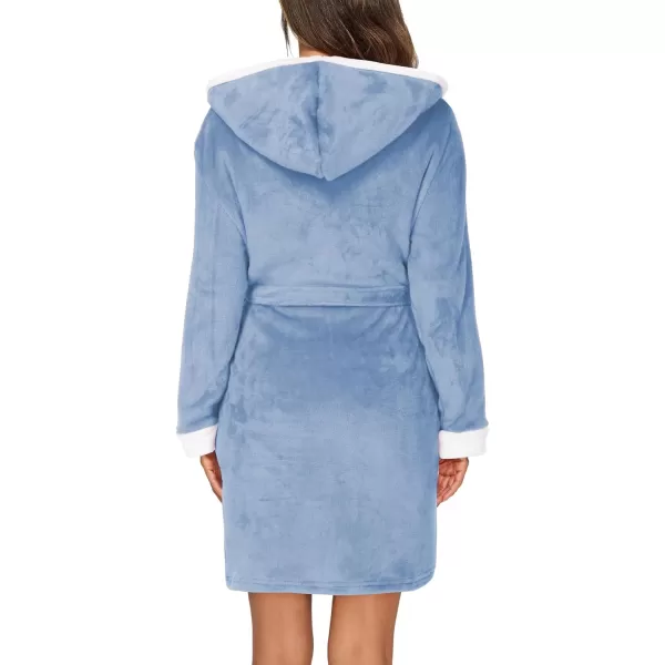 imageHOTOUCH Womens Hooded Bathrobe Fleece Robe Super Soft Plush Robe Velour BathrobeLight Blue